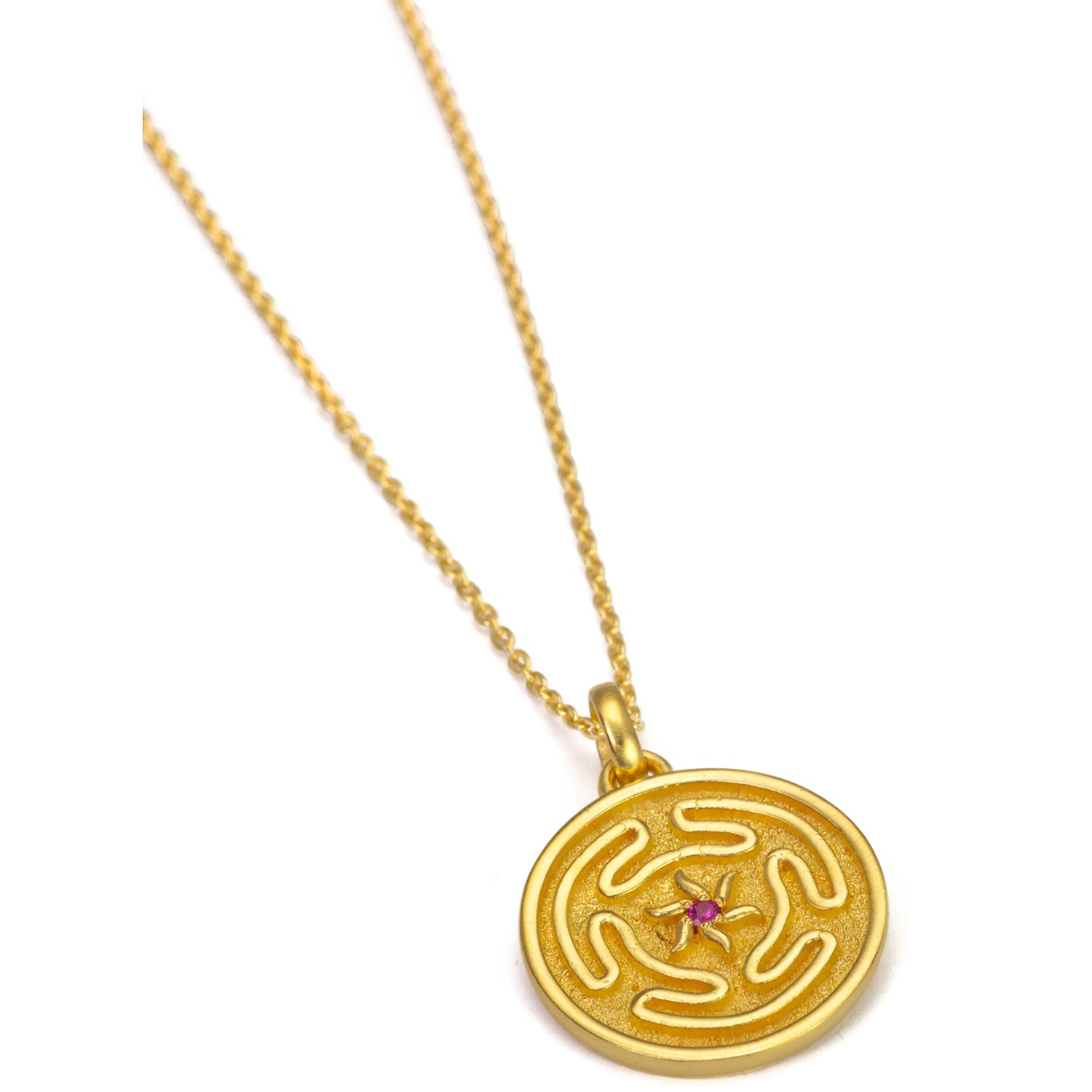 Hecate's wheel pendant with ruby made of high-quality gold-plated sterling silver
