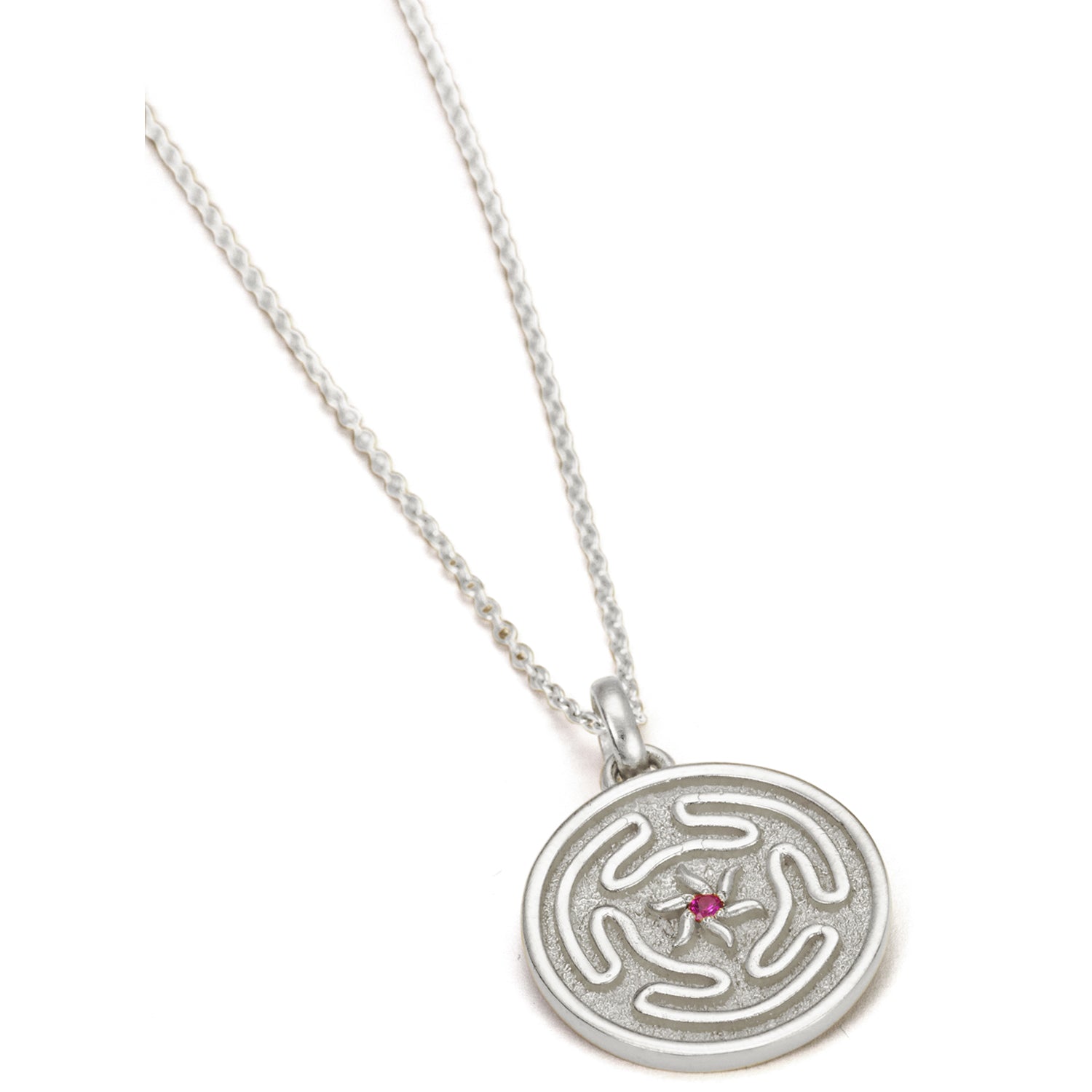 Hecate's wheel pendant with ruby made of high-quality sterling silver