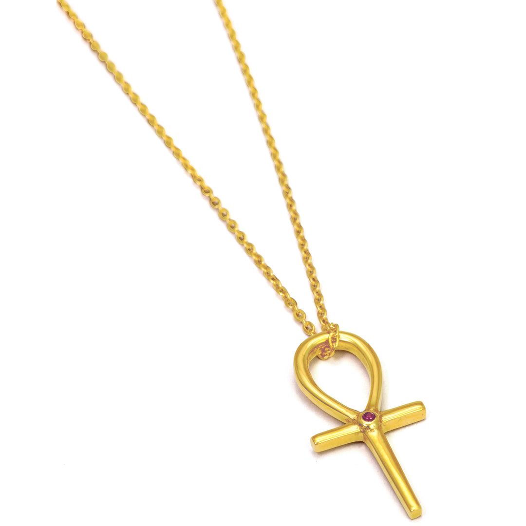 Ankh pendant made from gold-plated Sterling silver with ruby - key of life