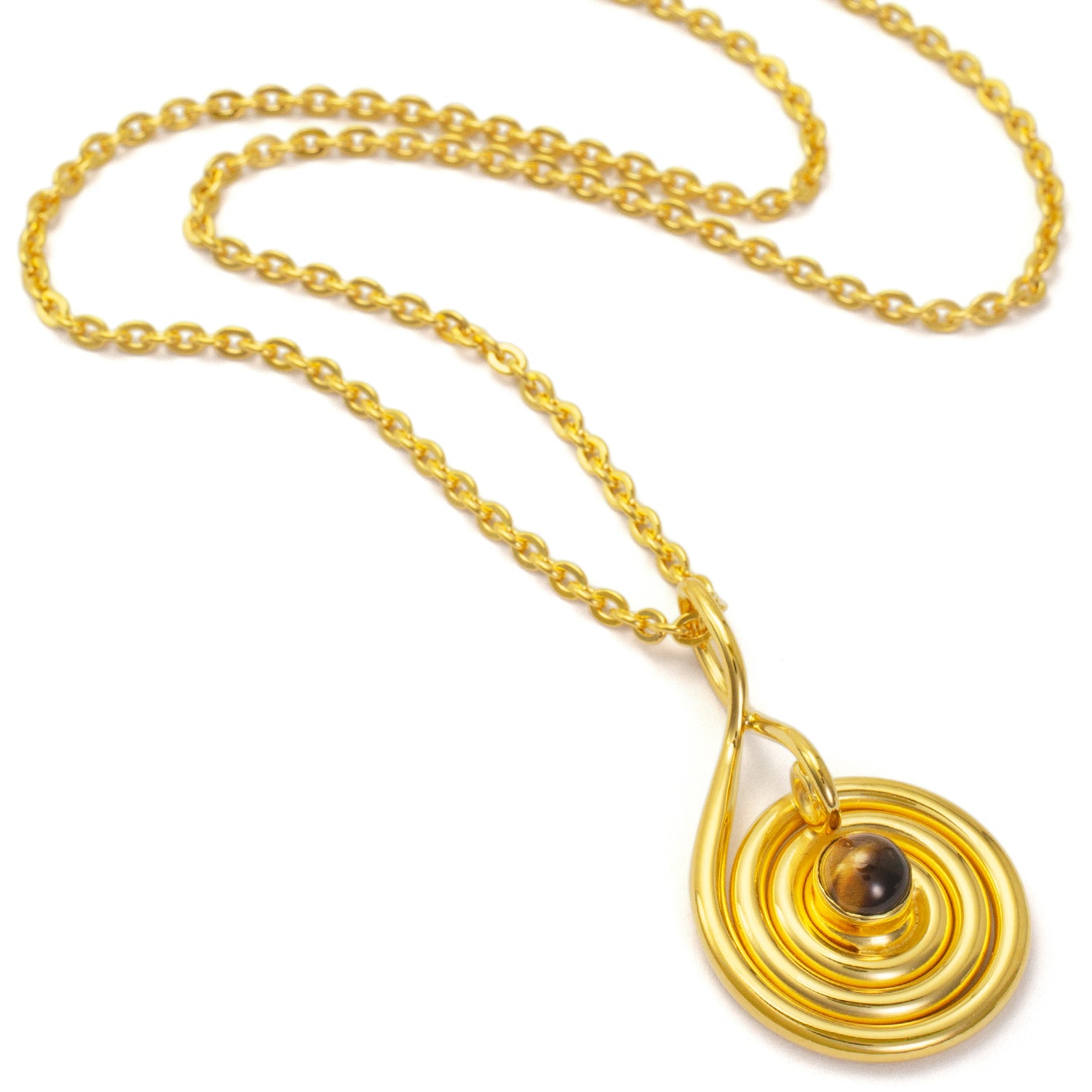 Spiral pendant gold-plated with high-quality tiger eye cabochon by ETERNAL BLISS - Spiritual Jewelry