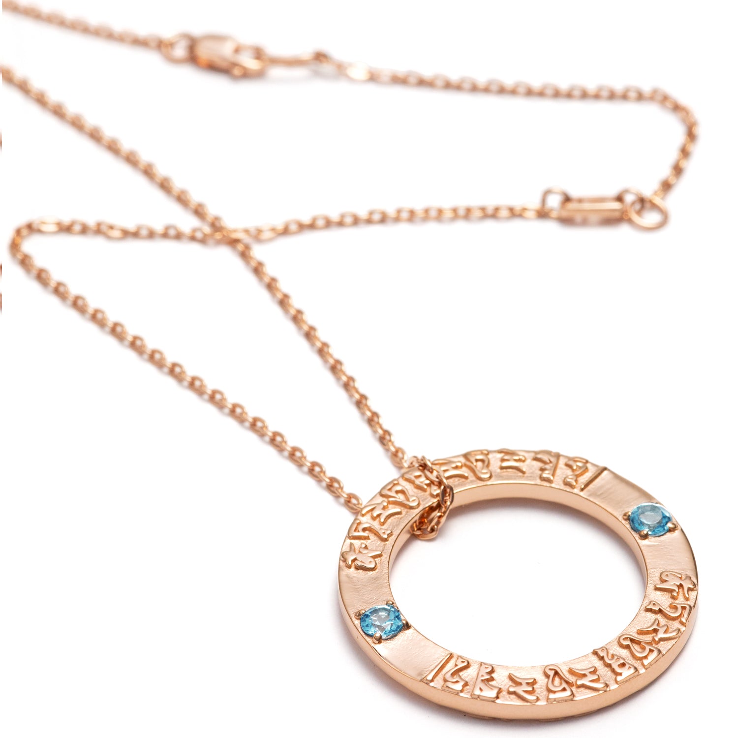 Tara Mantra pendant in rose gold plated sterling silver with topaz gemstones from ETERNAL BLISS from the Spiritual Yoga jewelry collection