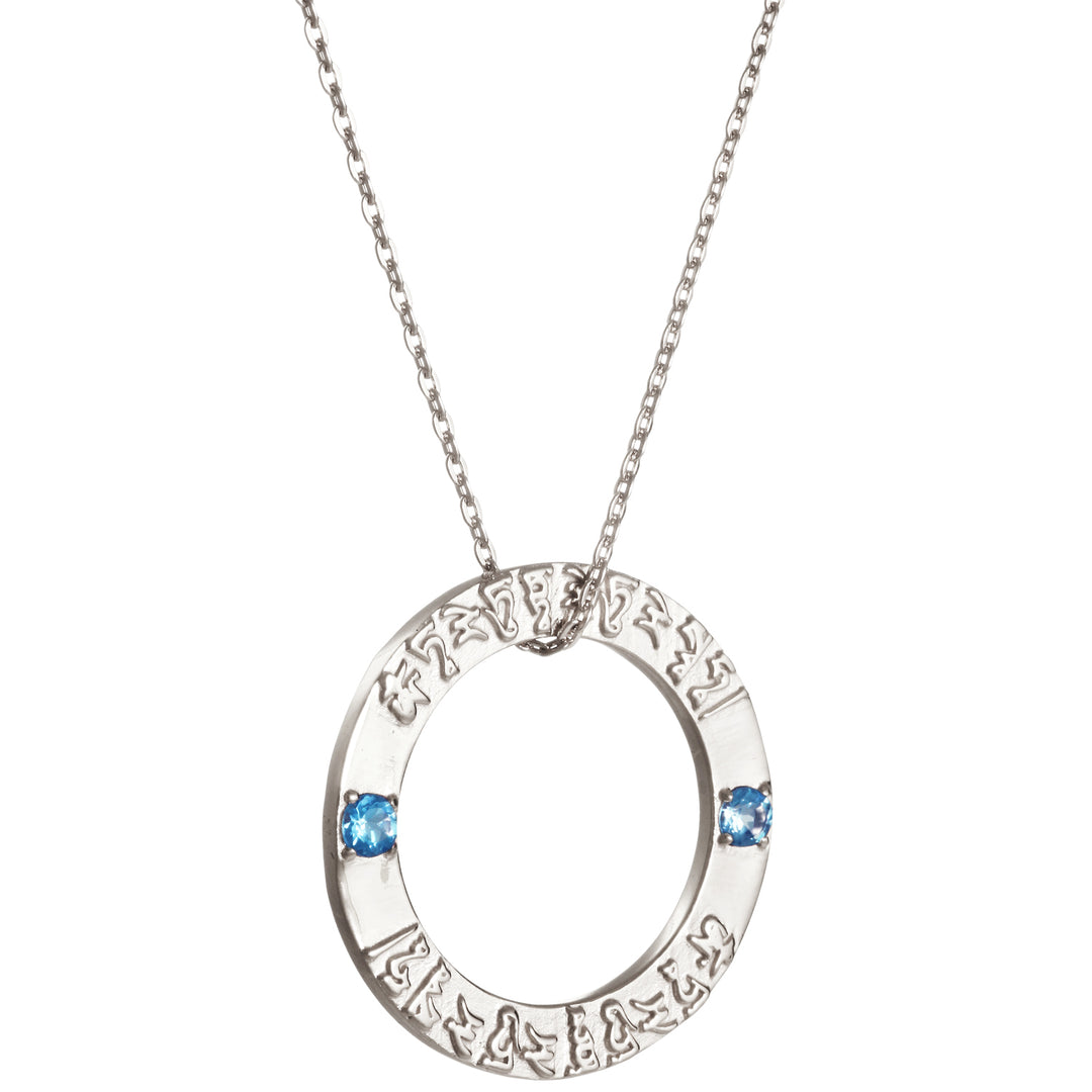 Tara Mantra Anhänger aus Sterling Silber mit Topas Edelsteinen von ETERNAL BLISS aus der Spirituellen Yoga Schmuckkollektion