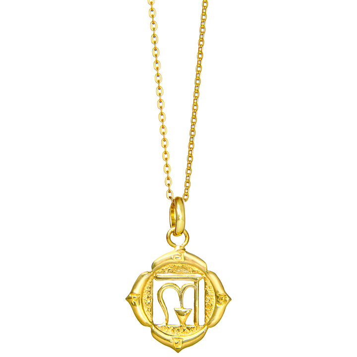 Basis oder Wurzel Chakra Anhänger ( auch Muladhara Chakra) mit Beej Mantra vergoldet an einer feinen Halskette von ETERNAL BLISS - Spiritueller Schmuck