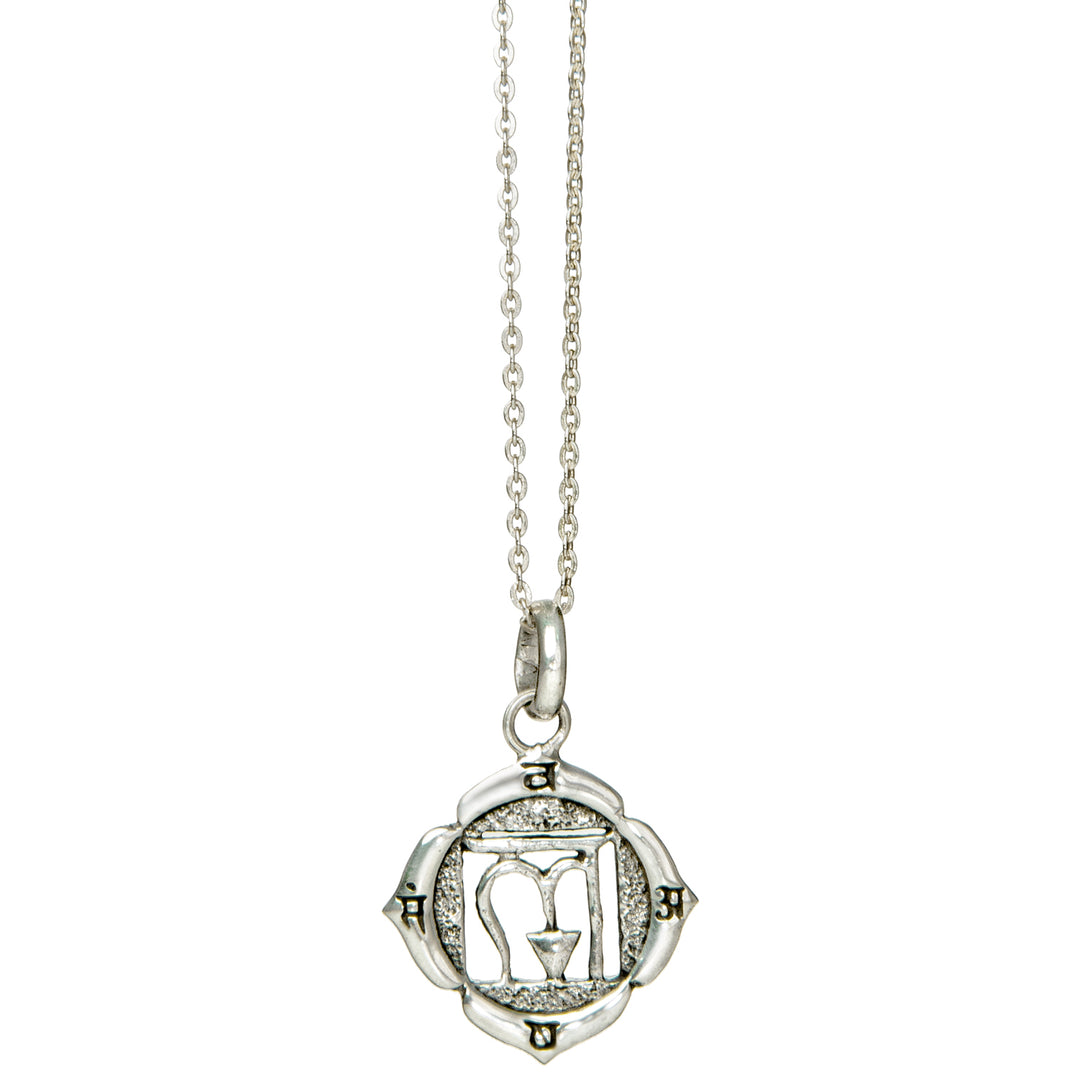 Wurzel oder Muladhara Chakra Anhänger mit Beej Mantra Symbol aus Sterling Silber mit Kette von ETERNAL BLISS - Spiritueller Schmuck