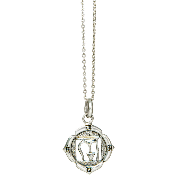 Wurzel oder Muladhara Chakra Anhänger mit Beej Mantra Symbol aus Sterling Silber mit Kette von ETERNAL BLISS - Spiritueller Schmuck