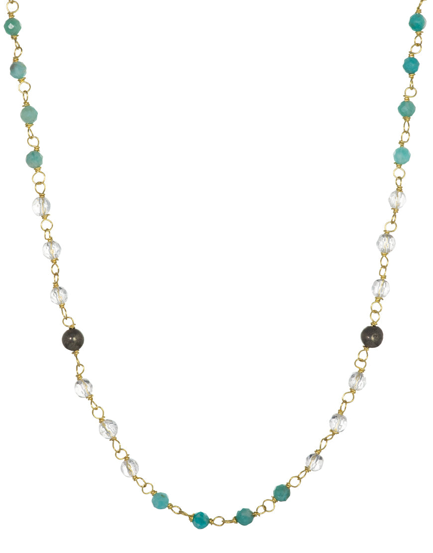 Edelstein-Halskette "Jin Tao" aus hochwertig vergoldetem Sterling Silber mit Aquamarin, Bergkristall und Hämatit von Eternal Bliss