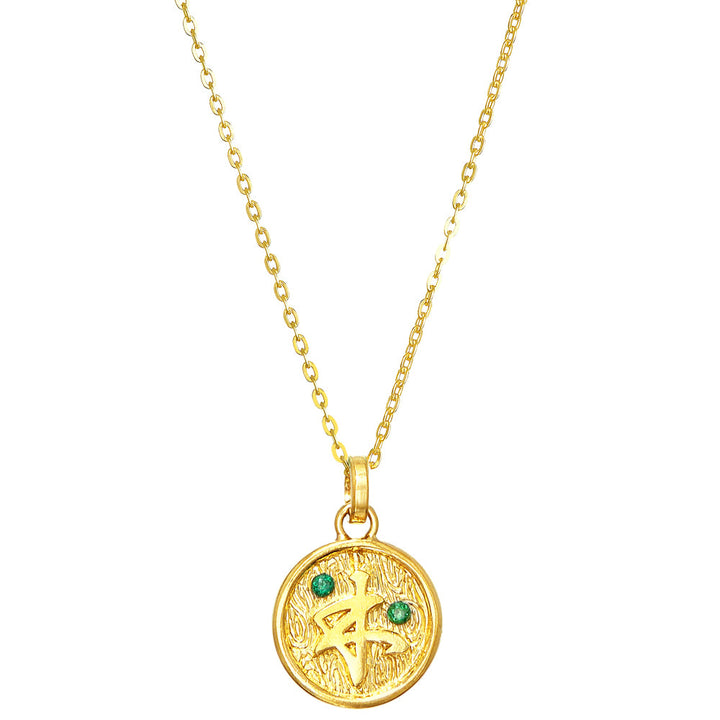 Vergoldeter 5 Elemente Anhänger Holz mit Smaragd von ETERNAL BLISS - Spiritueller Schmuck