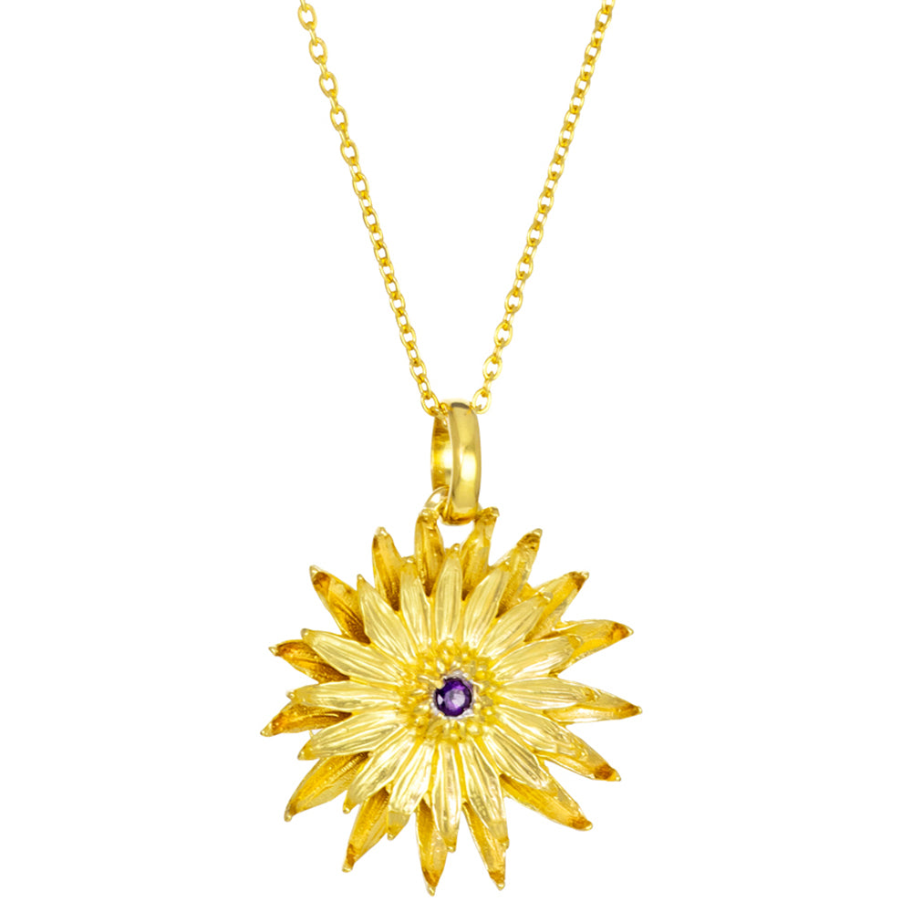 Purple Nymph Waterlily Anhänger mit Amethyst vergoldet mit Kette von ETERNAL BLISS - spiritueller Schmuck