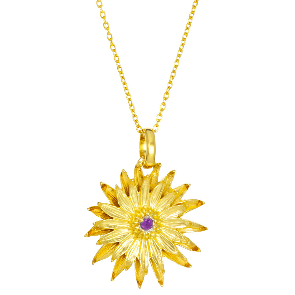 Gold-plated pendant Purple Nymph Waterlily with amethyst by ETERNAL BLISS - spiritual jewellery