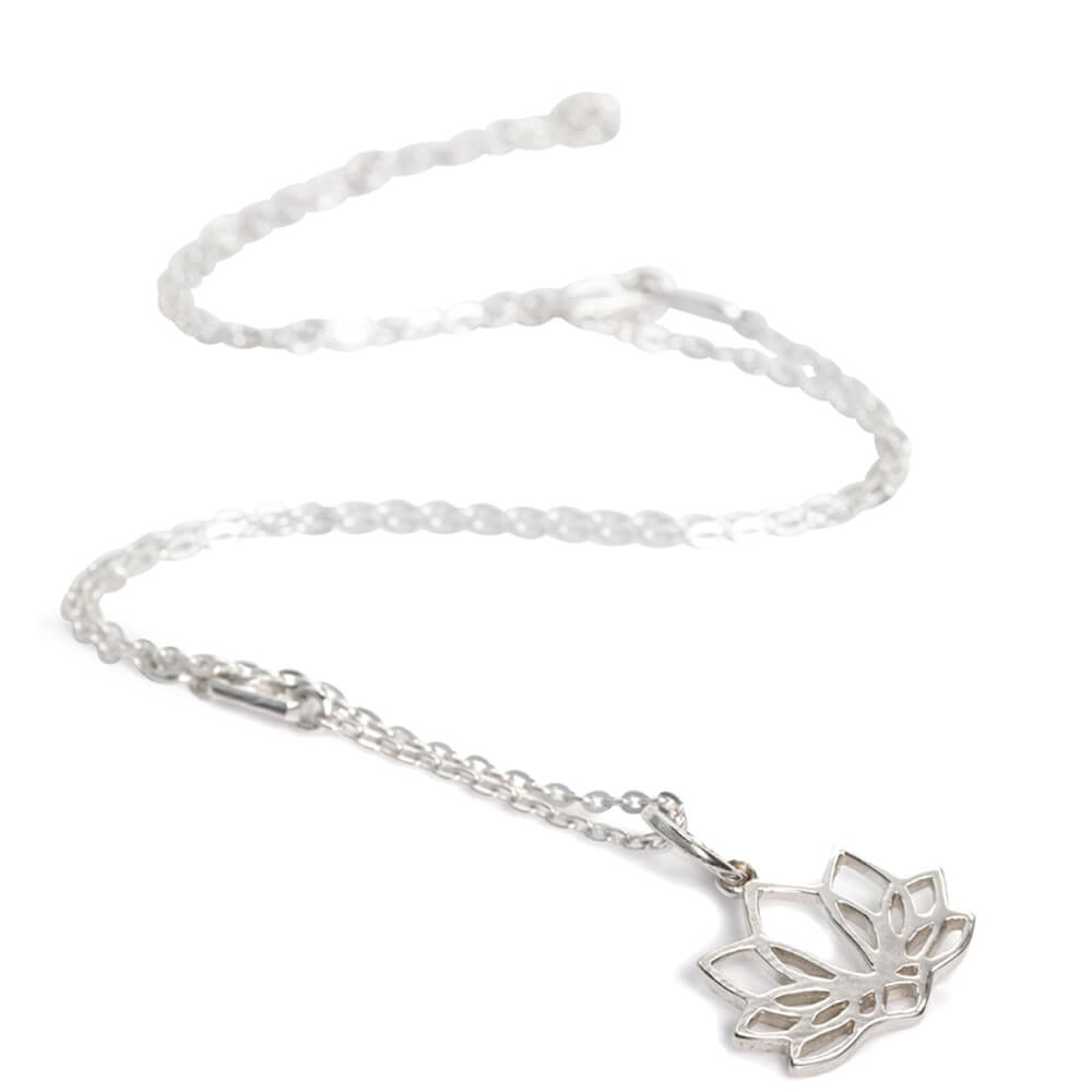 Seven-petalled lotus pendant made of sterling silver with olive choker by ETERNAL BLISS - Spiritual Symbol Jewellery