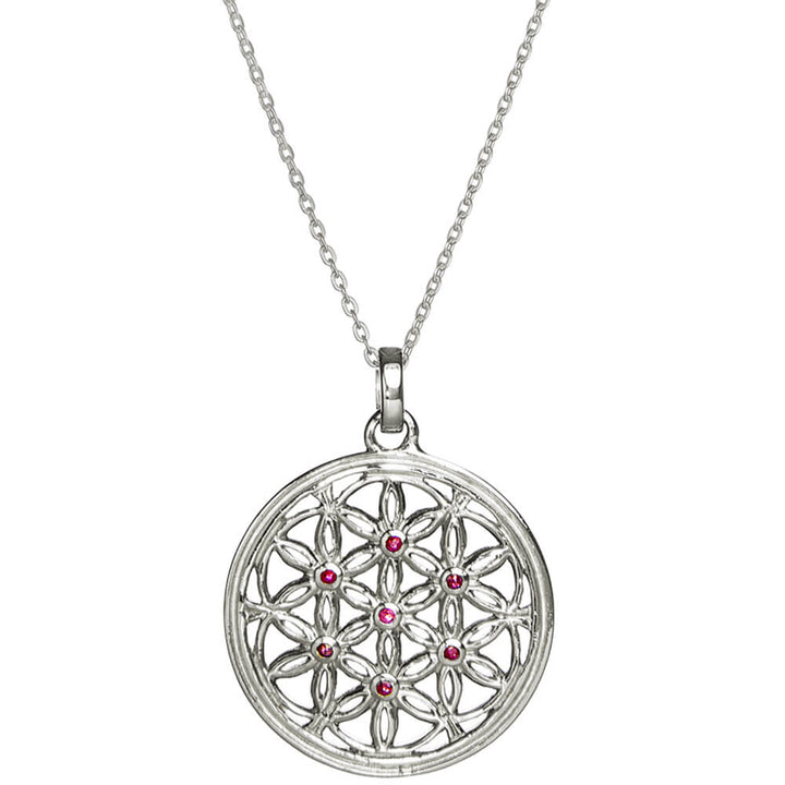 Blume des Lebens Anhänger mit Rubinen Silber