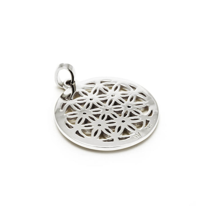 Rückansicht Blume des Lebens Anhänger mit Rubin aus Sterling Silber von Eternal Bliss