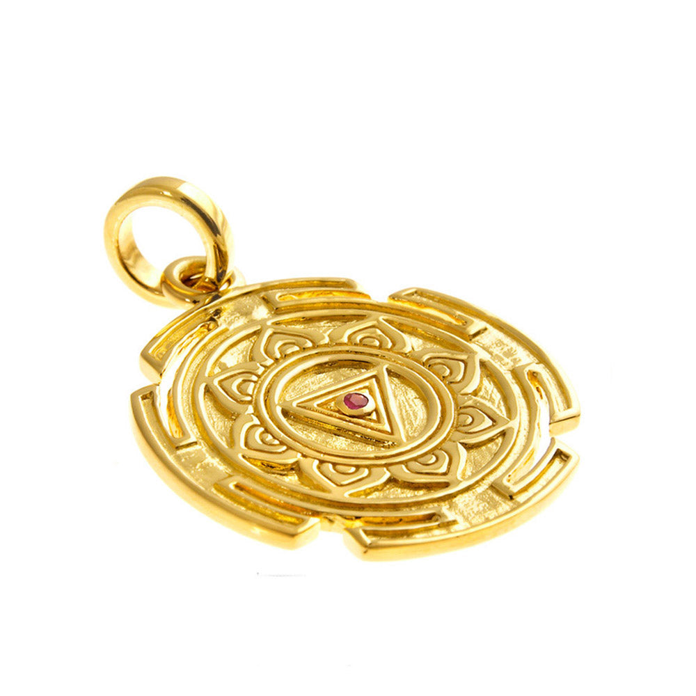 Gold-plated Kali Yantra pendant with ruby by ETERNAL BLISS - Spiritual Jewellery