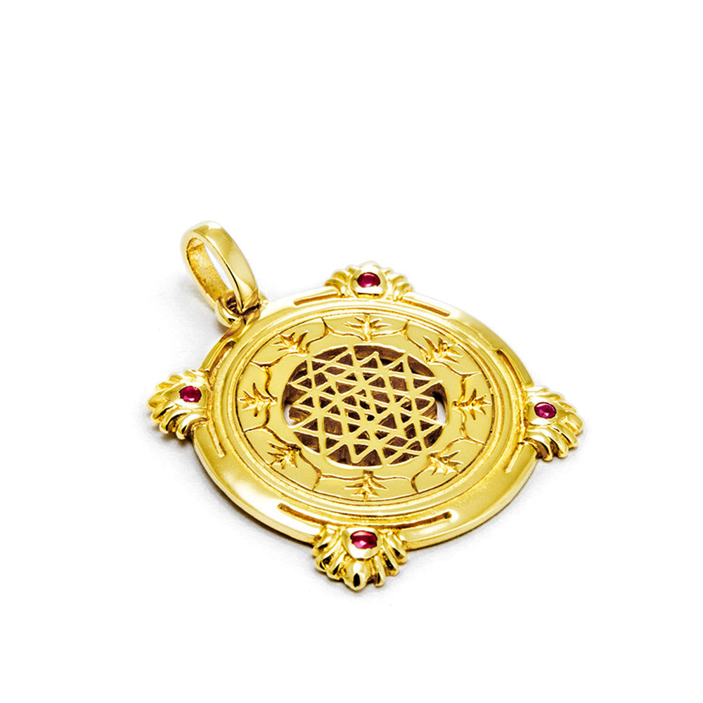 Gold-plated Mystic Sri Yantra pendant with rubies by ETERNAL BLISS - Spiritual Jewellery