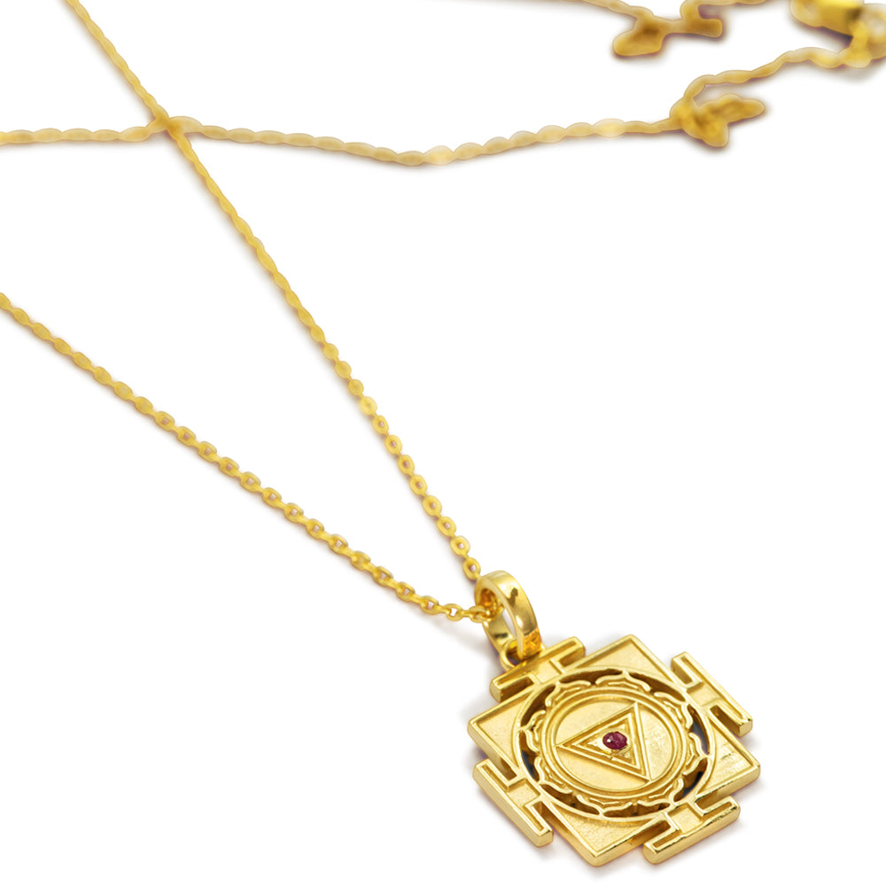 Gold-plated Kali Yantra pendant mini with ruby by ETERNAL BLISS - Spiritual Jewellery