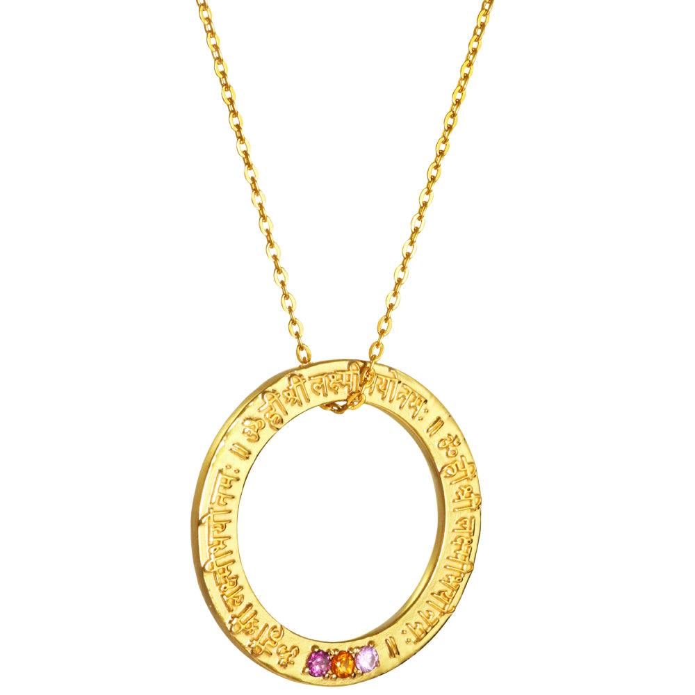 Lakshmi Mantra Anhänger aus vergoldetem Sterling Silber mit Zitrin und Turmalin von ETERNAL BLISS aus der Spirituellen Yoga Schmuckkollektion - Mantra Reichtum und Fülle