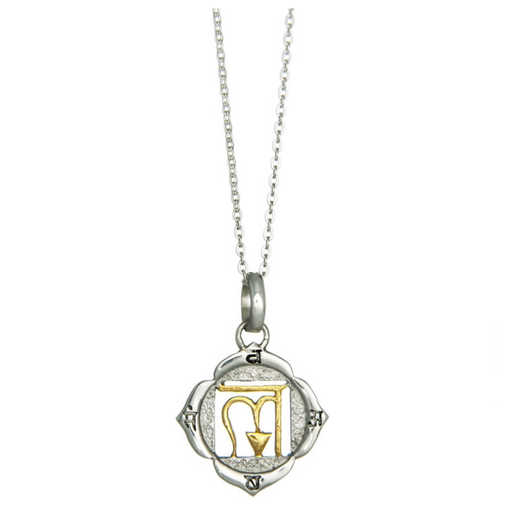 Muladhara chakra pendant with mantra silver